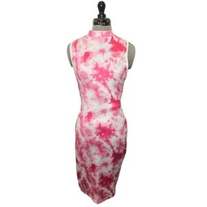 SHEIN Pink & White Tie Dye Fitted Long Bodycon Dress (Size: L)